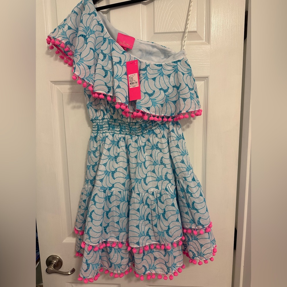 NWT Lilly Pulitzer One Shoulder Pom Pom Dress - Medium